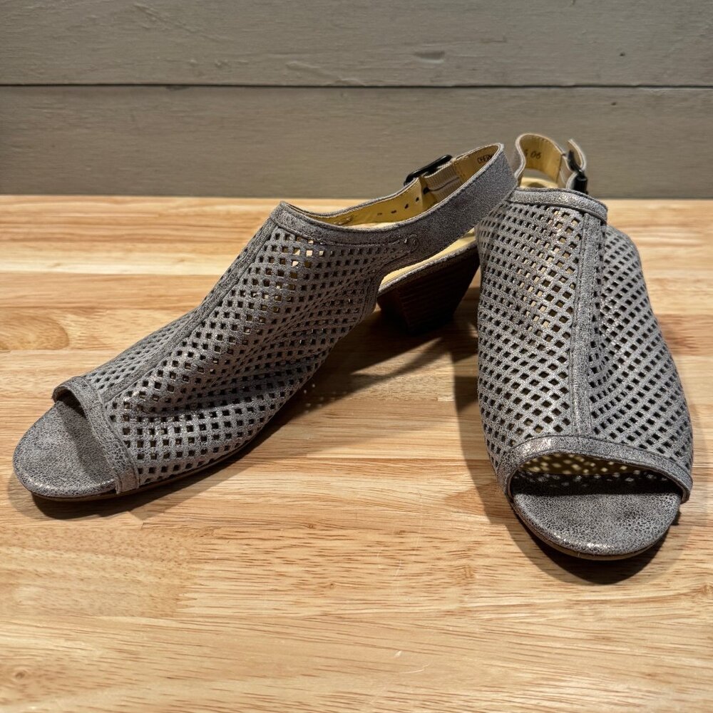 PAUL GREEN 'Lois' Perforated Smoke Metallic Slingback Sandals 8.5 US 6 UK - Picture 3 of 12
